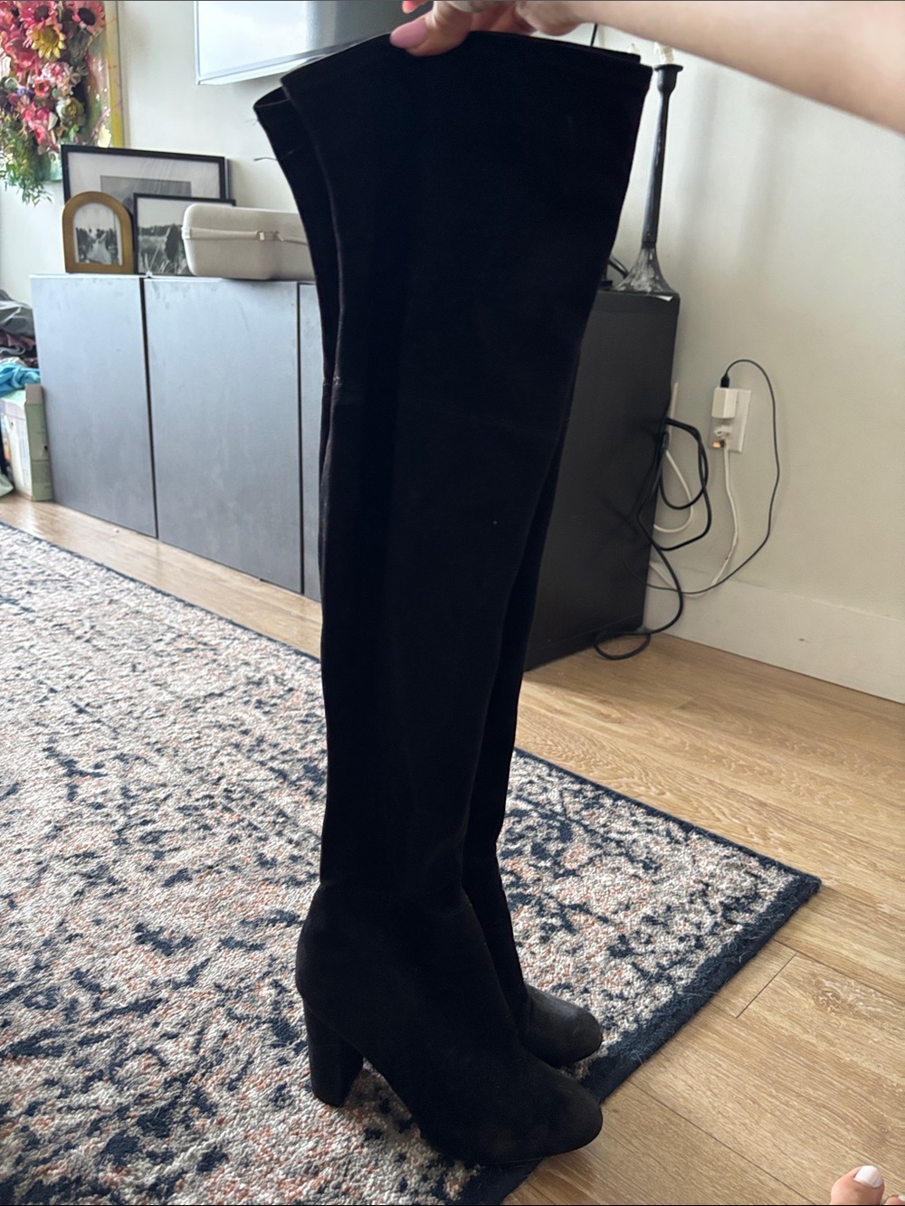 Black Over-The-Knee Block Heel Boots - Women's